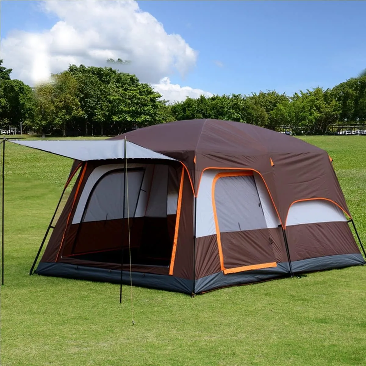 Camping Tent,Family Tent with 3 Room 8-12 Person Large Tent 2 Bedroom Family Tent & Sun Shelter,Festival Essential for Outdoor Garden, Brown