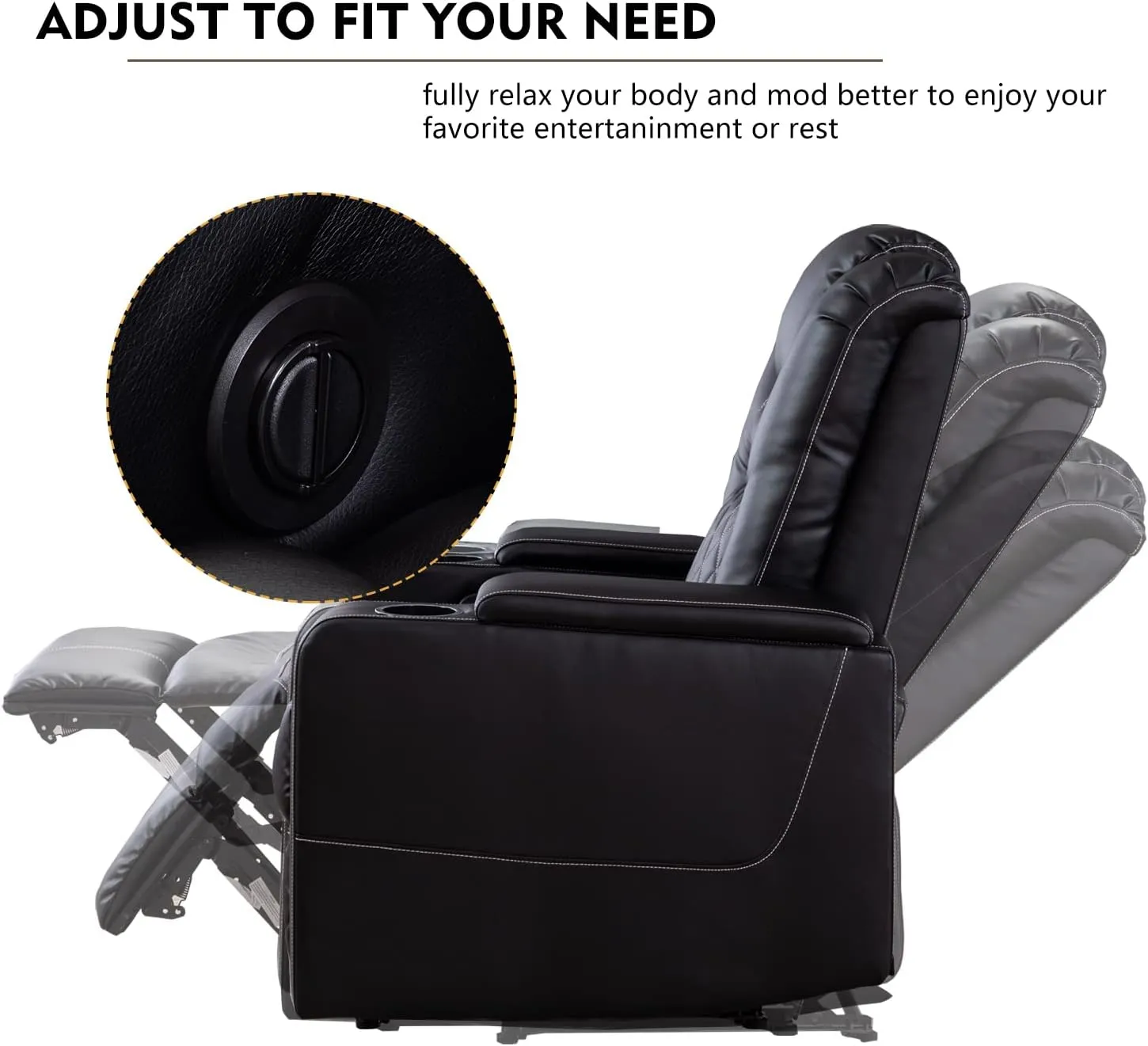 CANMOV Electric Power Recliner Chair with USB Ports and Cup Holders, Breathable Leather Home Theater Seating with Hidden Arm Storage (Black)