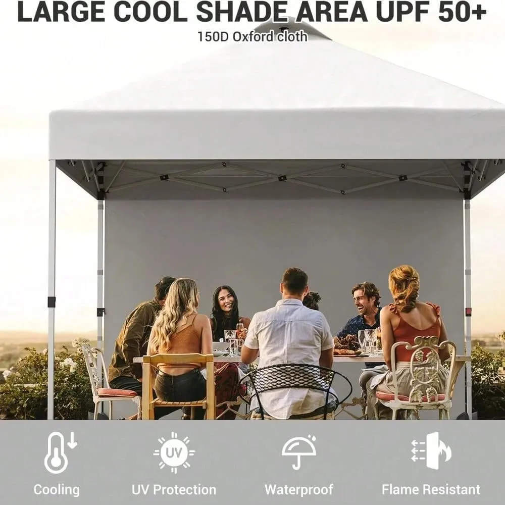 Canopy Tent 10'x10' Instant Pop Up Canopy Patio Tent - Commercial Portable Gazebo w/Removable Sidewall, Silver Coating & Wheeled Bag | Sun & Rain Protection | Adjustable Height (White).