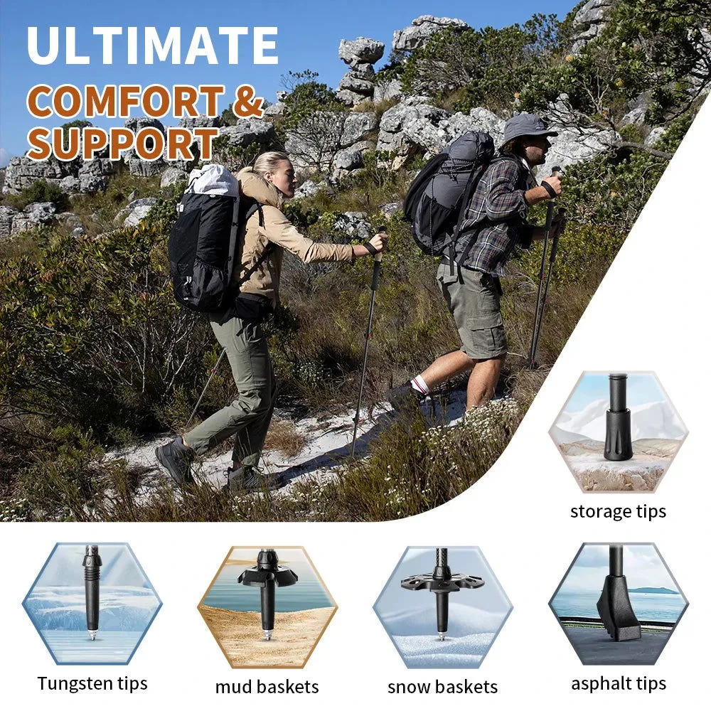Carbon Fiber Collapsible Trekking Poles (2 Pack) – Lightweight Telescopic Hiking and Climbing Sticks