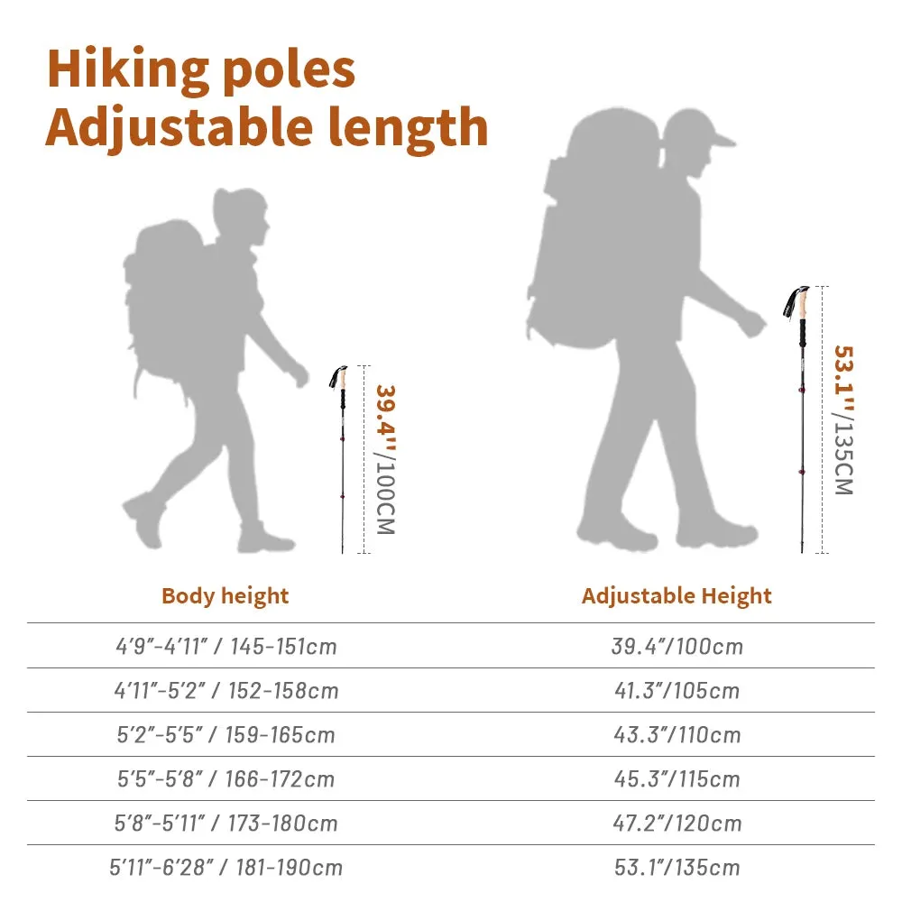 Carbon Fiber Collapsible Trekking Poles (2 Pack) – Lightweight Telescopic Hiking and Climbing Sticks