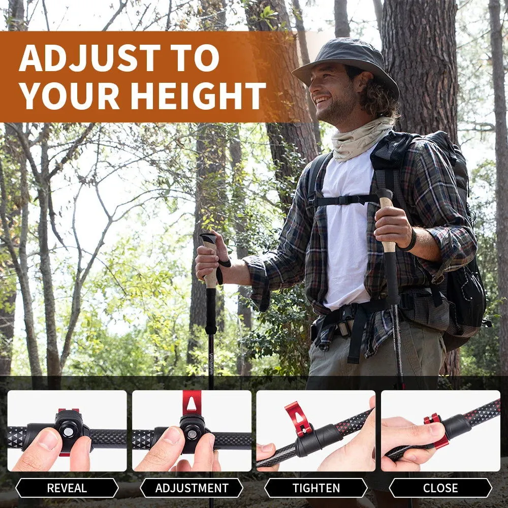 Carbon Fiber Collapsible Trekking Poles (2 Pack) – Lightweight Telescopic Hiking and Climbing Sticks