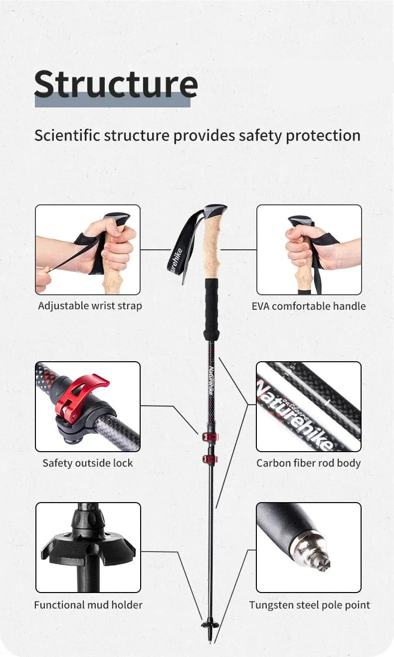 Carbon Fiber Collapsible Trekking Poles (2 Pack) – Lightweight Telescopic Hiking and Climbing Sticks