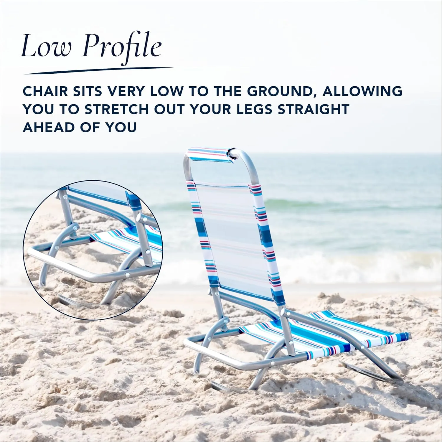Caribbean Joe Folding Beach Chair, 1 Position Lightweight and Portable Foldable Outdoor Camping Chair, Red, White and Blue Stripe