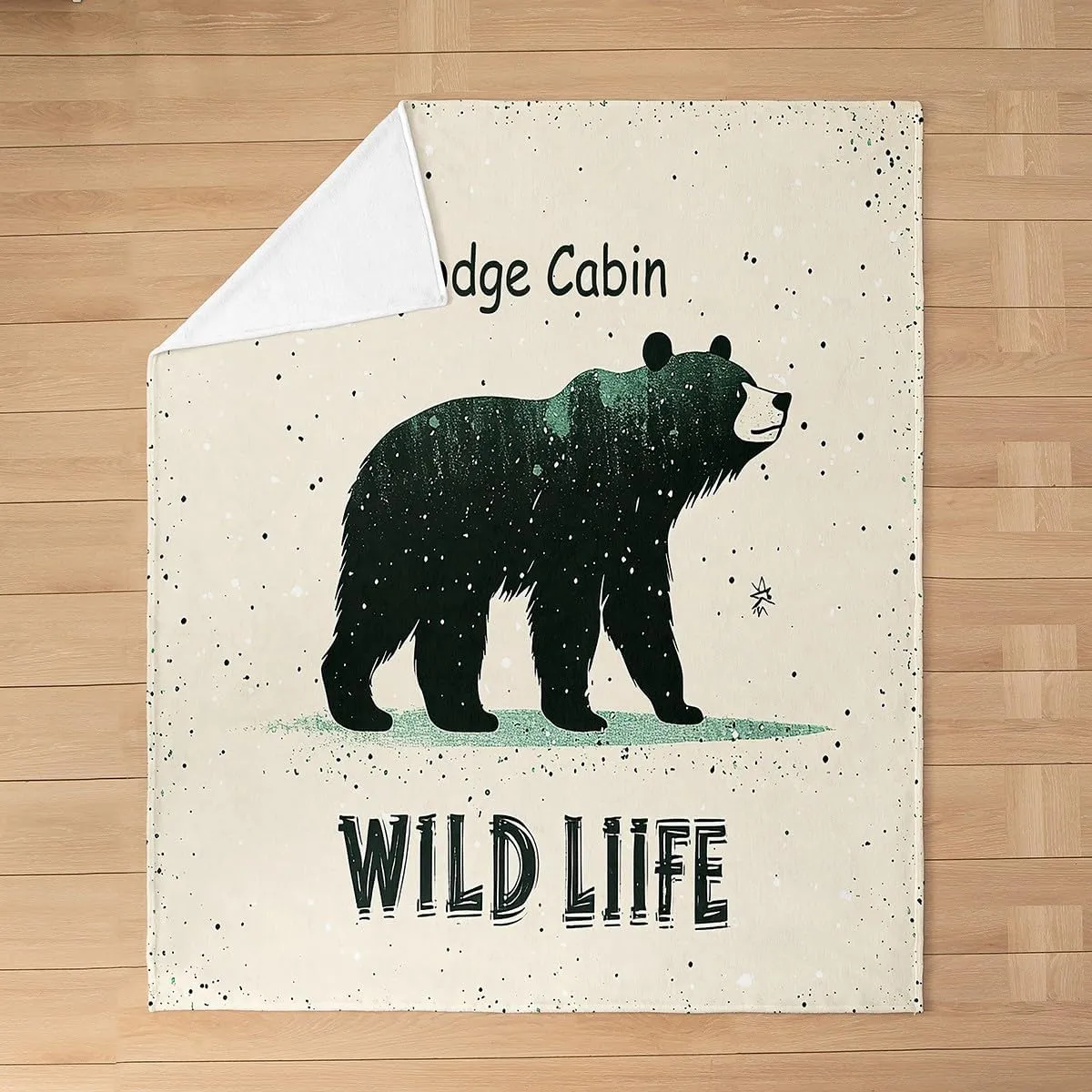Cartoon Bear Throw Blanket Throw 50x60 Cute Black Green Graffiti Wild Animal Flannel Blanket for Kids Boys Girls Teens Lodge Cabin Jungle Farmhouse Style Fleece Blanket for Bedroom