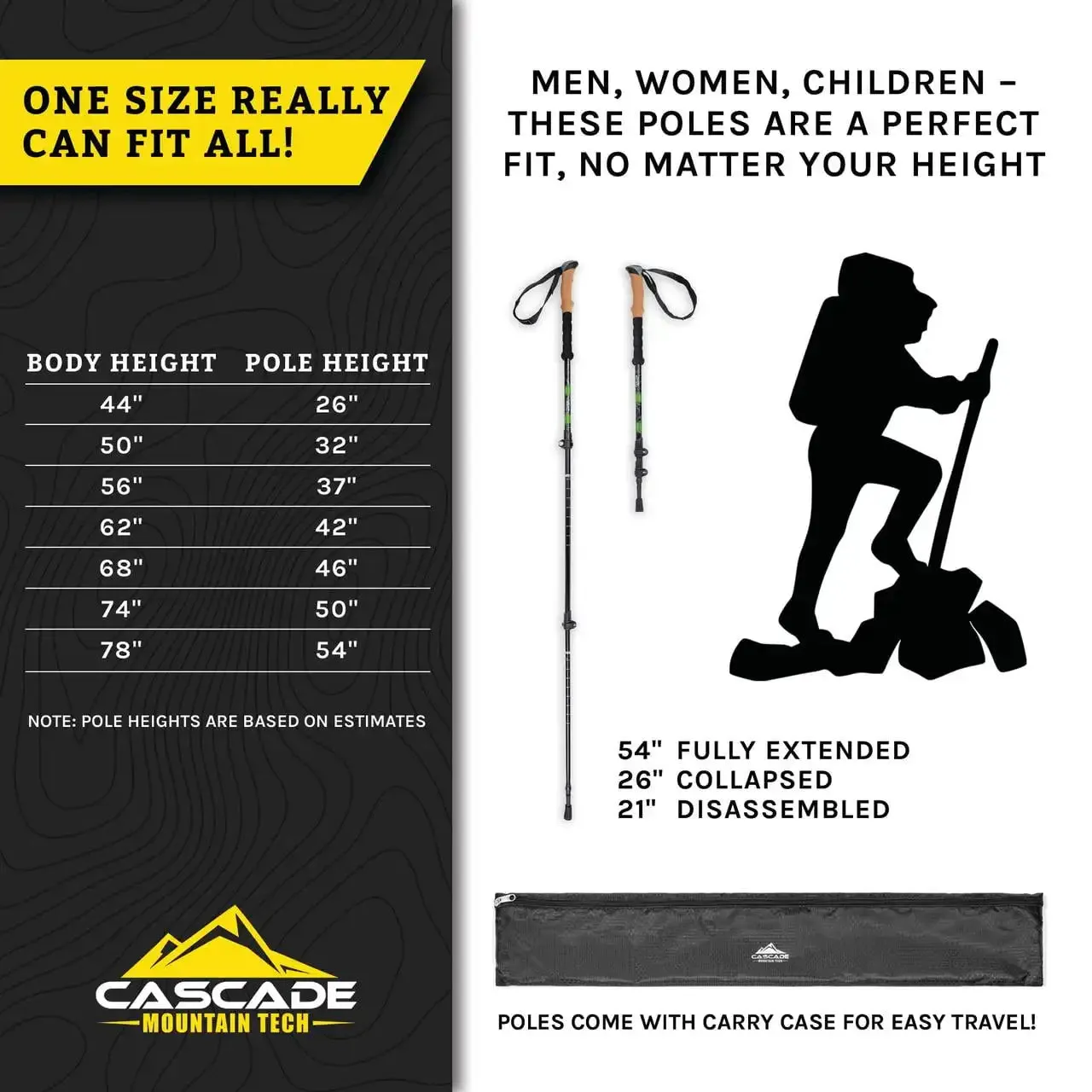 Cascade Mountain Tech Quick Lock Aluminum Trekking Poles with Cork Grip Green