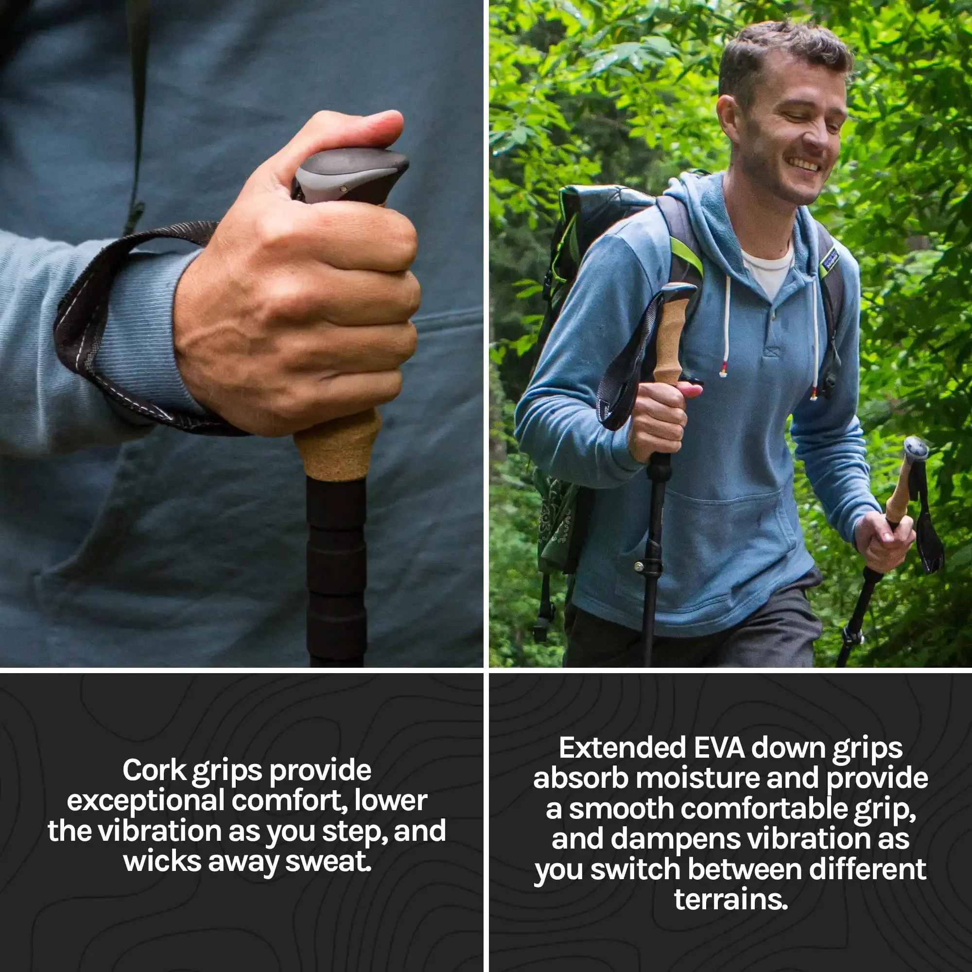 Cascade Mountain Tech Quick Lock Aluminum Trekking Poles with Cork Grip Green