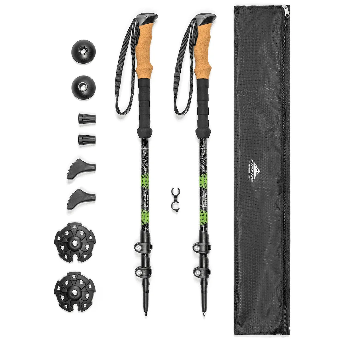 Cascade Mountain Tech Quick Lock Aluminum Trekking Poles with Cork Grip Green