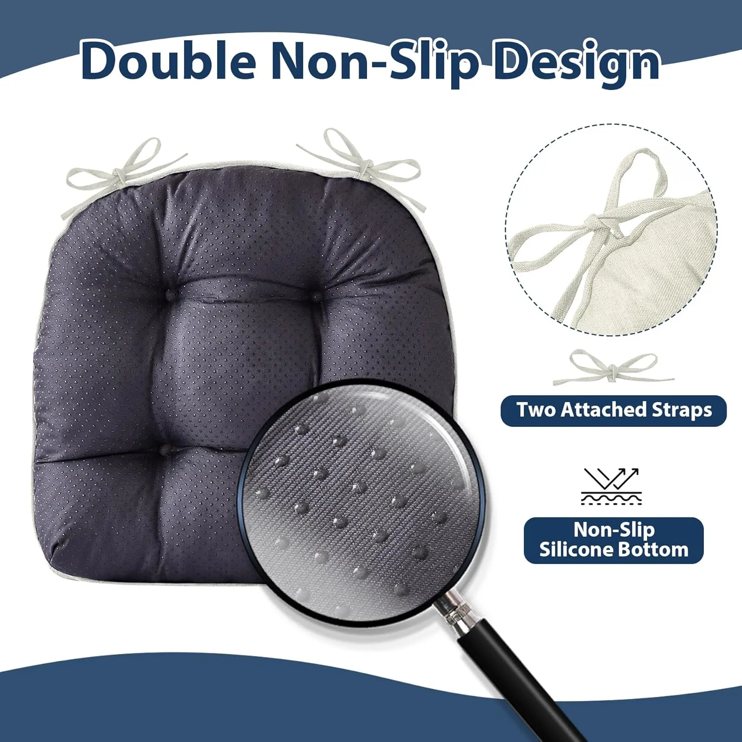 Chair Cushions for Dining Chairs, Seat Cushions for Kitchen Chairs, Indoor Seat Cushions with Ties, Tufted Foam Chair Pads, Non Slip Chair Cushions Set of 4, 15.5" x 15.5" x 4", Beige