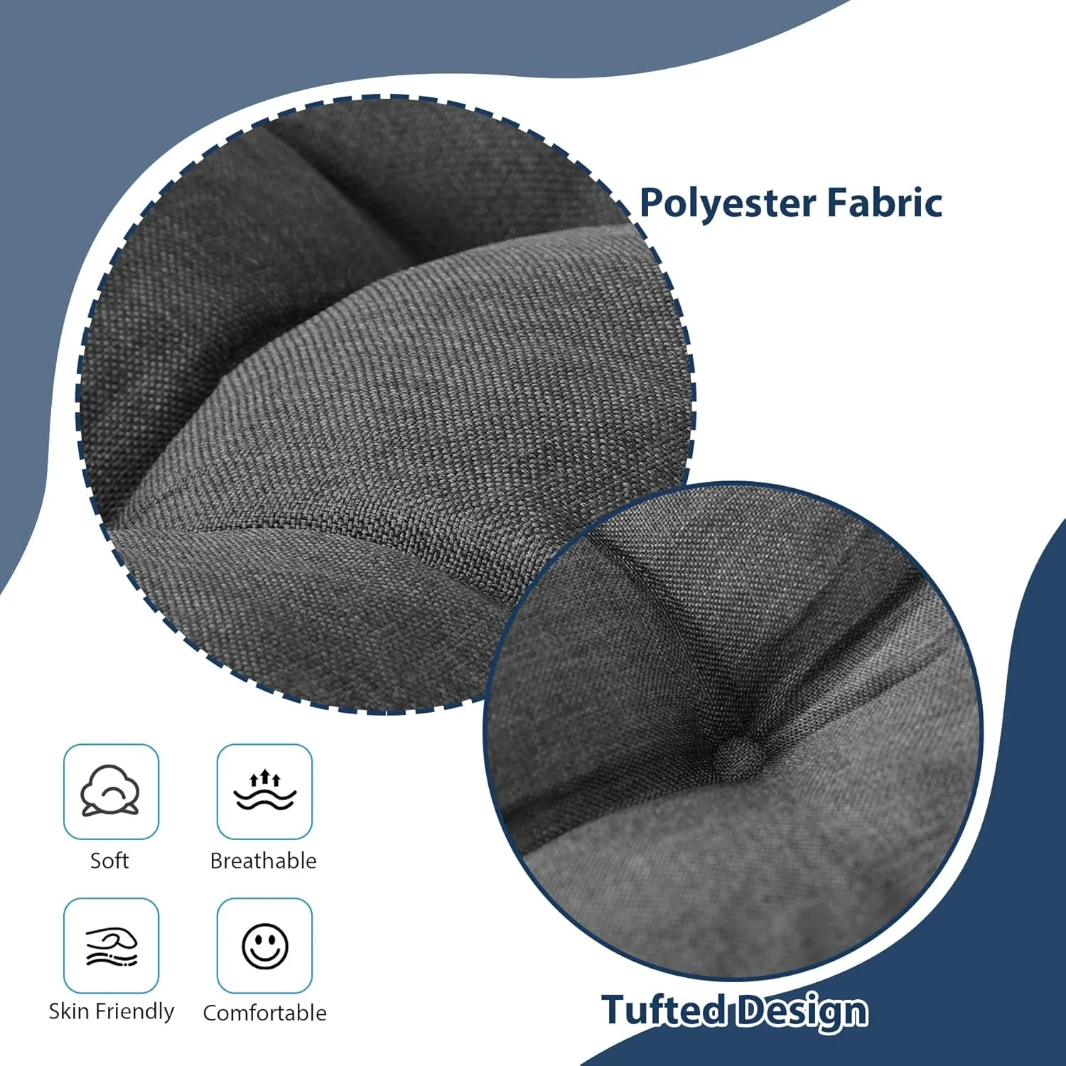 Chair Cushions for Dining Chairs, Seat Cushions for Kitchen Chairs, Indoor Seat Cushions with Ties, Tufted Foam Chair Pads, Non Slip Chair Cushions Set of 4, 15.5" x 15.5" x 4", Dark Grey
