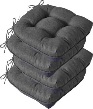 Chair Cushions for Dining Chairs, Seat Cushions for Kitchen Chairs, Indoor Seat Cushions with Ties, Tufted Foam Chair Pads, Non Slip Chair Cushions Set of 4, 15.5" x 15.5" x 4", Dark Grey