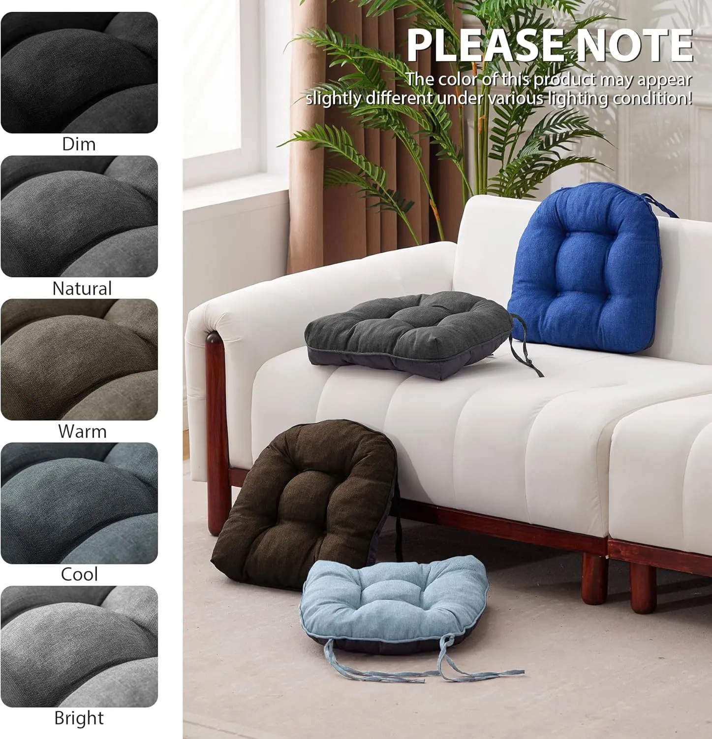 Chair Cushions for Dining Chairs, Seat Cushions for Kitchen Chairs, Indoor Seat Cushions with Ties, Tufted Foam Chair Pads, Non Slip Chair Cushions Set of 4, 15.5" x 15.5" x 4", Dark Grey