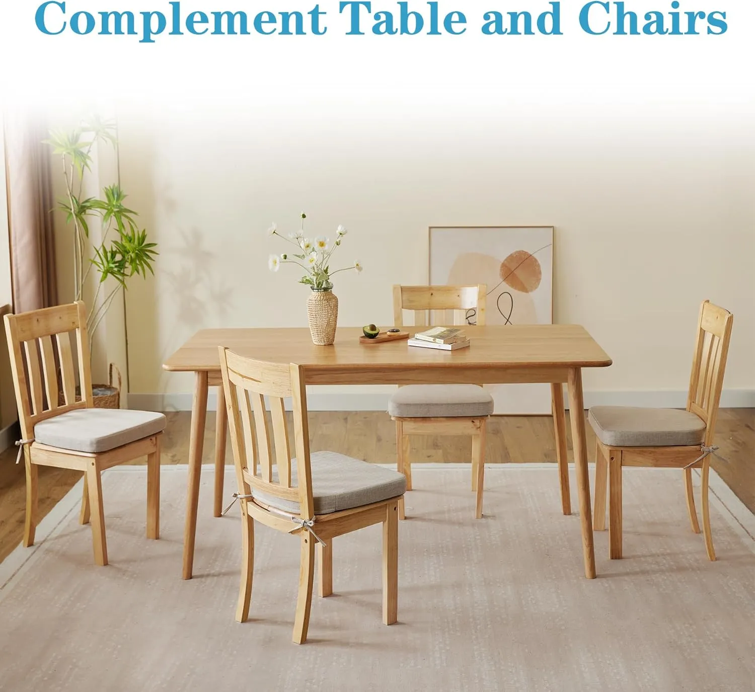 Chair Cushions for Dining Chairs Set of 4, Non Slip Kitchen Chair Pads, 17" x 16" x 2", Indoor Dining Chair Cushions with Ties, Seat Cushion for Kitchen Chairs, Chair Pads, Beige
