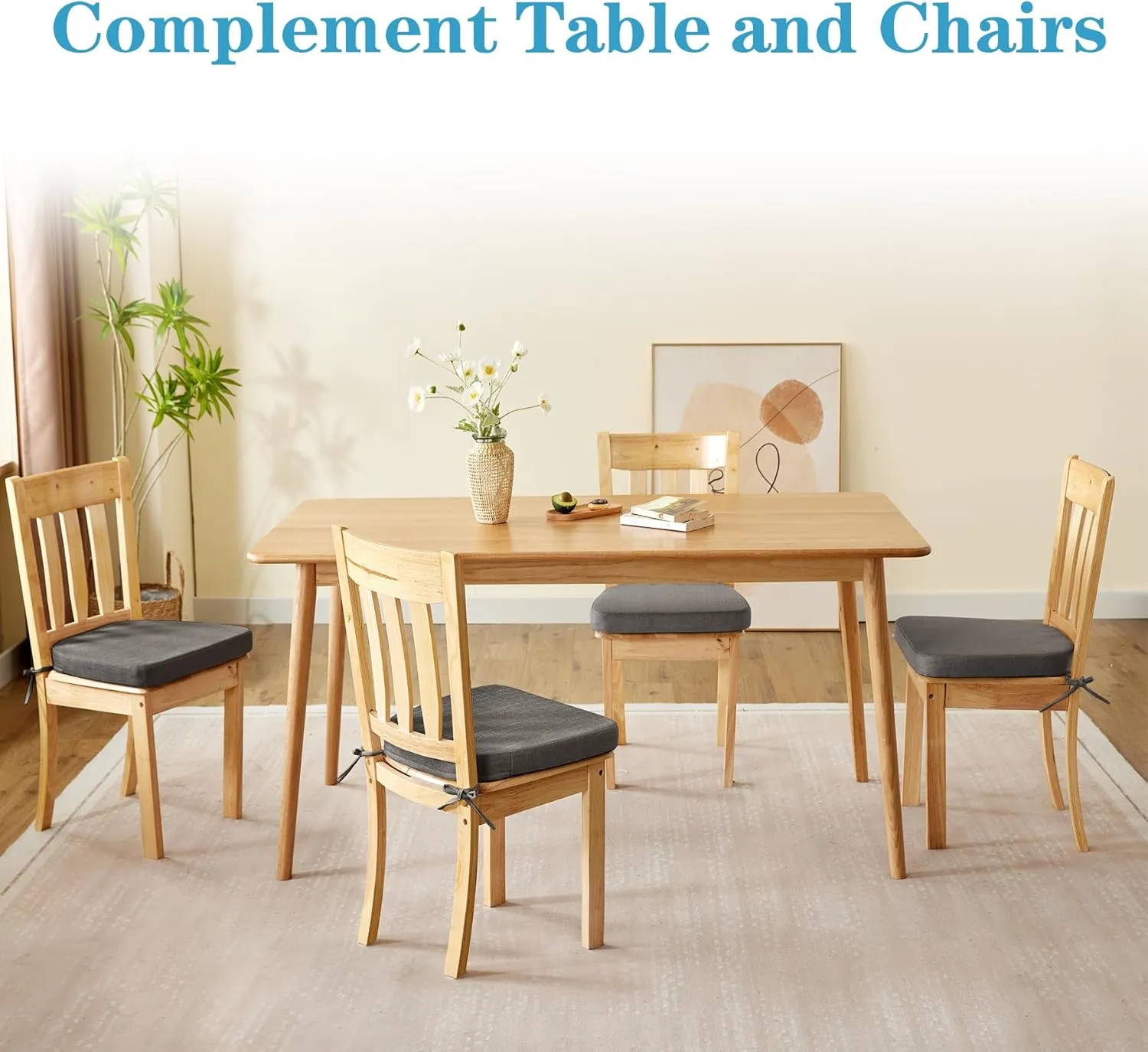 Chair Cushions for Dining Chairs Set of 4, Non Slip Kitchen Chair Pads, 17" x 16" x 2", Indoor Dining Chair Cushions with Ties, Seat Cushion for Kitchen Chairs, Chair Pads, Dark Grey