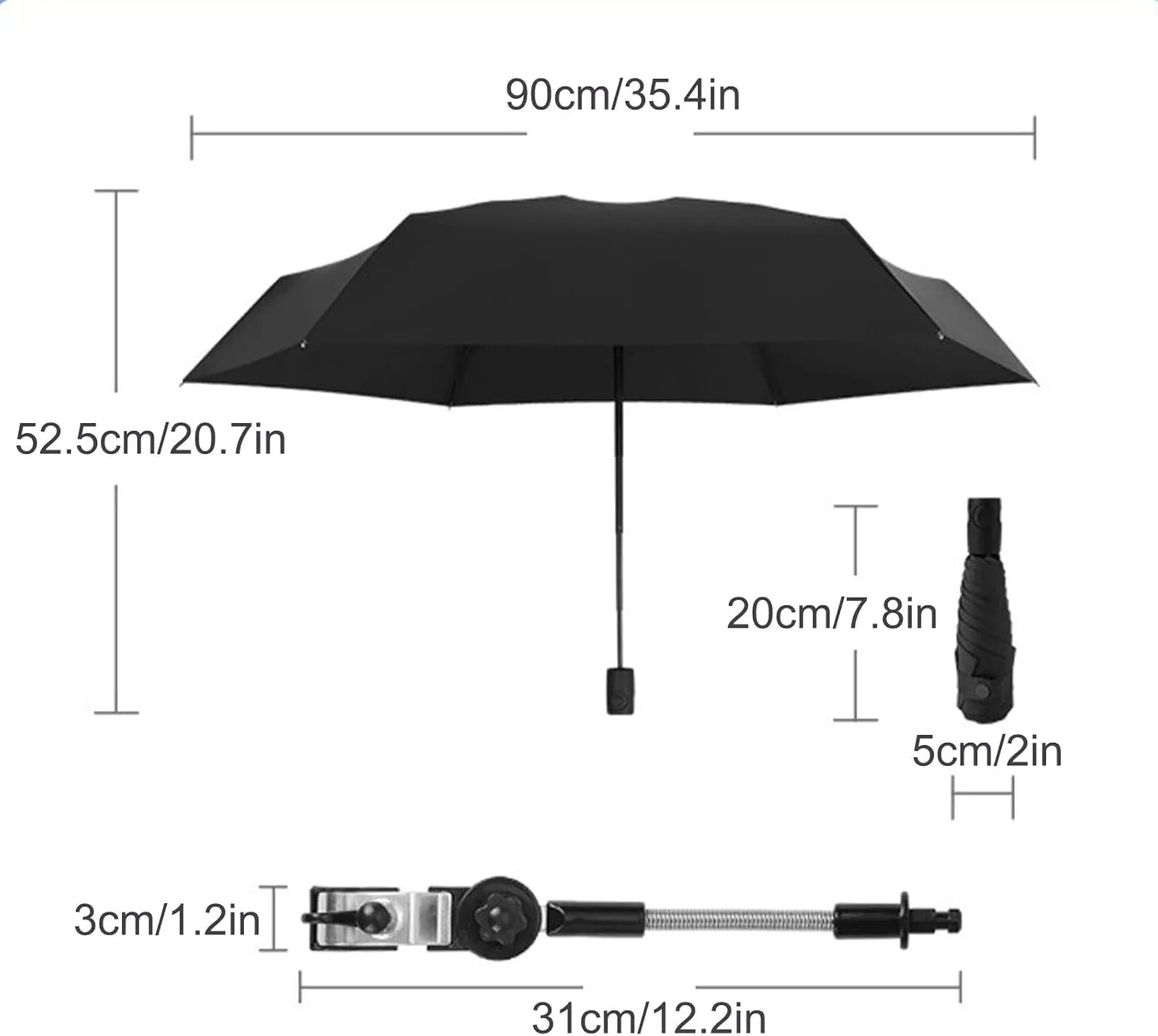 Chair Umbrella with Clamp, Adjustable Umbrella for Chair, Stroller Umbrella Parasol, Waterproof Umbrella for Beach Chair, Wheelchair, Stroller, Camping Chair