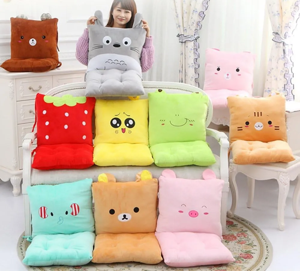 ChezMax Chair Cushion Plush Seat Cushion Back Cushion with Ties, Detachable Thickened Desk Chair Pads, Cartoon Waist Pillow Cushion Decor for Chair Car Office Patio Wheelchair, Cartoon Cat