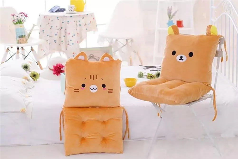 ChezMax Chair Cushion Plush Seat Cushion Back Cushion with Ties, Detachable Thickened Desk Chair Pads, Cartoon Waist Pillow Cushion Decor for Chair Car Office Patio Wheelchair, Cartoon Cat