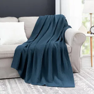 Chezmoi Collection 100% Cotton 4 Layer Muslin Blanket, King Size - Lightweight Breathable Pre-Washed Throw, Soft All Season Blanket for Bed Sofa Couch, Blue