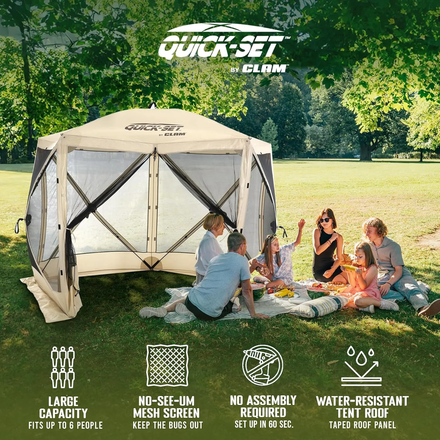 CLAM Pop Up Screen Tent, Outdoor Camping Gazebo Canopy, Venture, 9' x 9', Tan