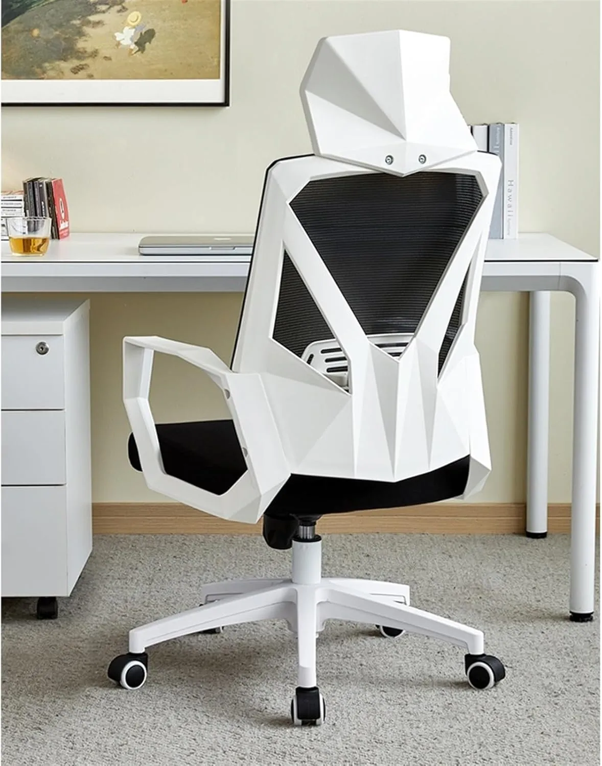 Classic Office Chair Comfortable Home Swivel Chair Conference Mesh High Back Chair with Pillow, Armrests and Wheels, Ergonomic Chair Desk Task Chair(Blue)