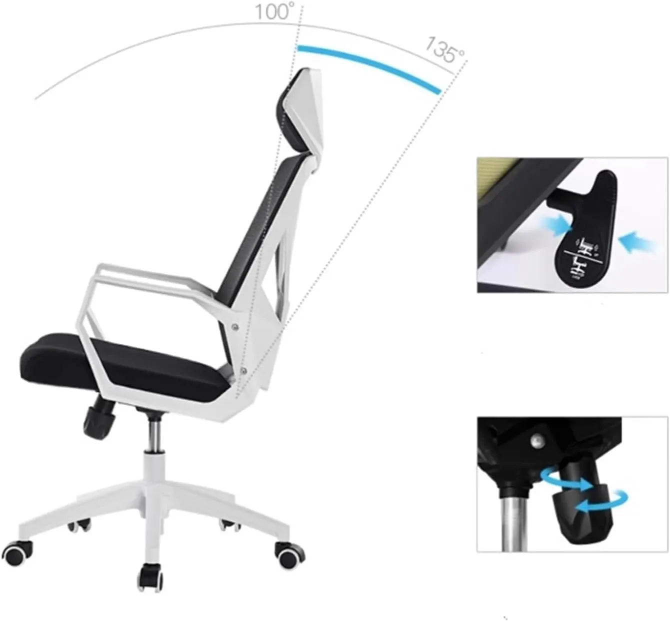 Classic Office Chair Comfortable Home Swivel Chair Conference Mesh High Back Chair with Pillow, Armrests and Wheels, Ergonomic Chair Desk Task Chair(Blue)