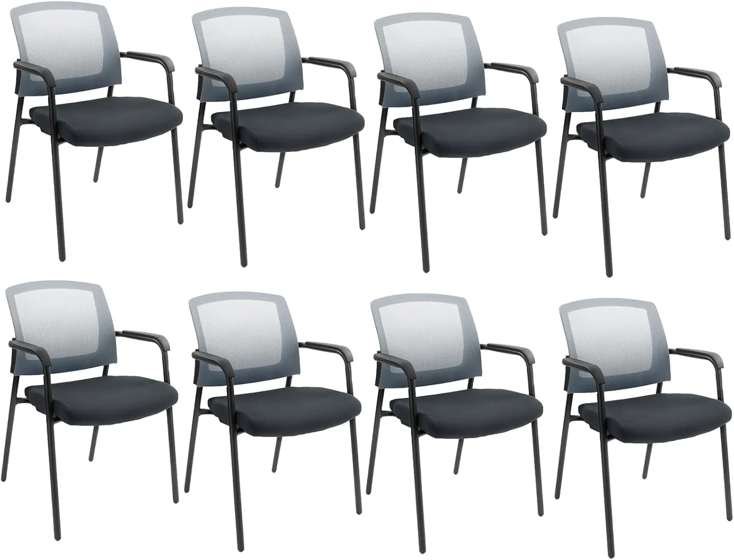 CLATINA Grey Stacking Chairs Stackable Waiting Room Chairs with Armrest, Mesh Office Reception Guest Chair for Home Desk Conference Lobby Church Medical Meeting Training Ergonomic, Set of 8