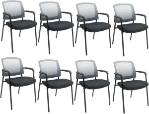 CLATINA Grey Stacking Chairs Stackable Waiting Room Chairs with Armrest, Mesh Office Reception Guest Chair for Home Desk Conference Lobby Church Medical Meeting Training Ergonomic, Set of 8