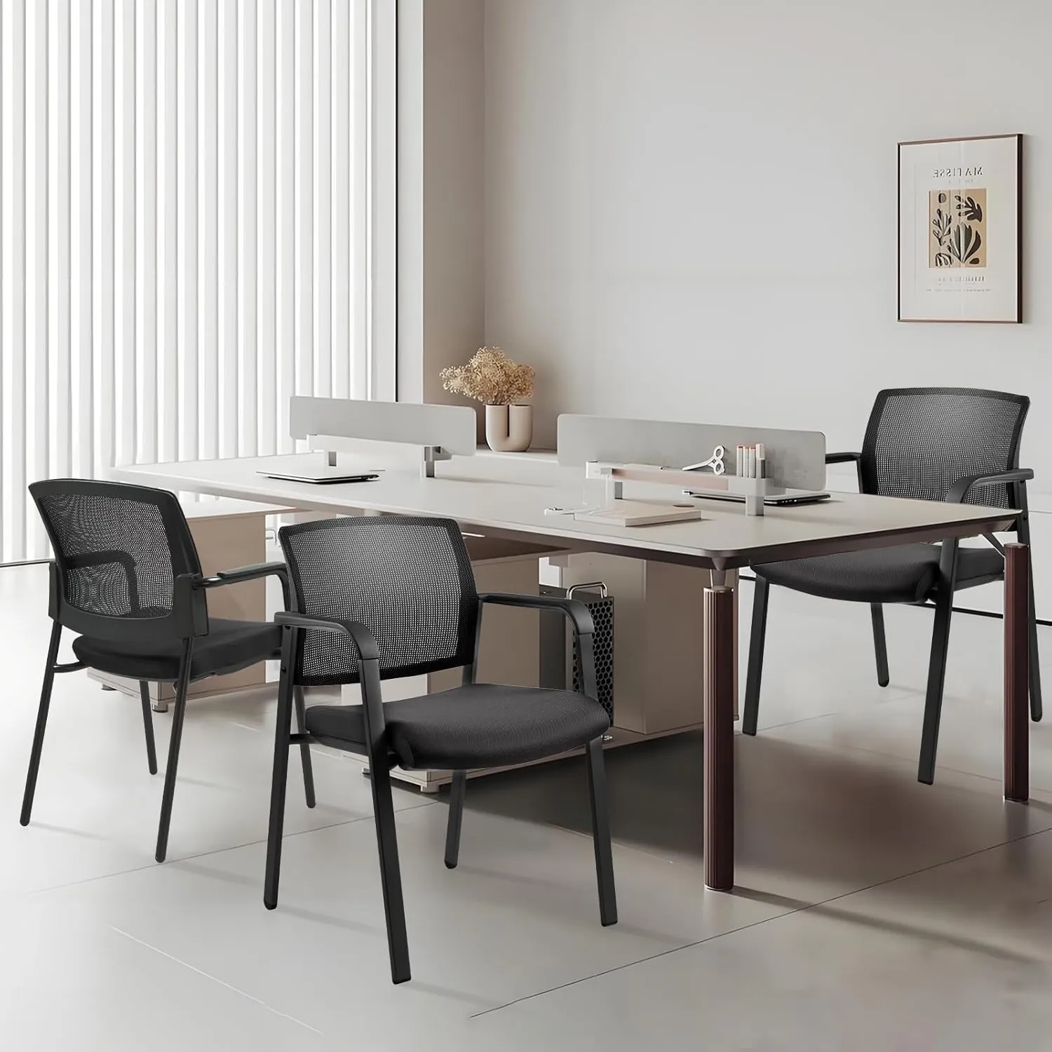 CLATINA Mesh Back Stacking Arm Chairs with Upholstered Fabric Seat and Ergonomic Lumber Support for Office School Church Guest Reception Black 4 Pack Set New Version