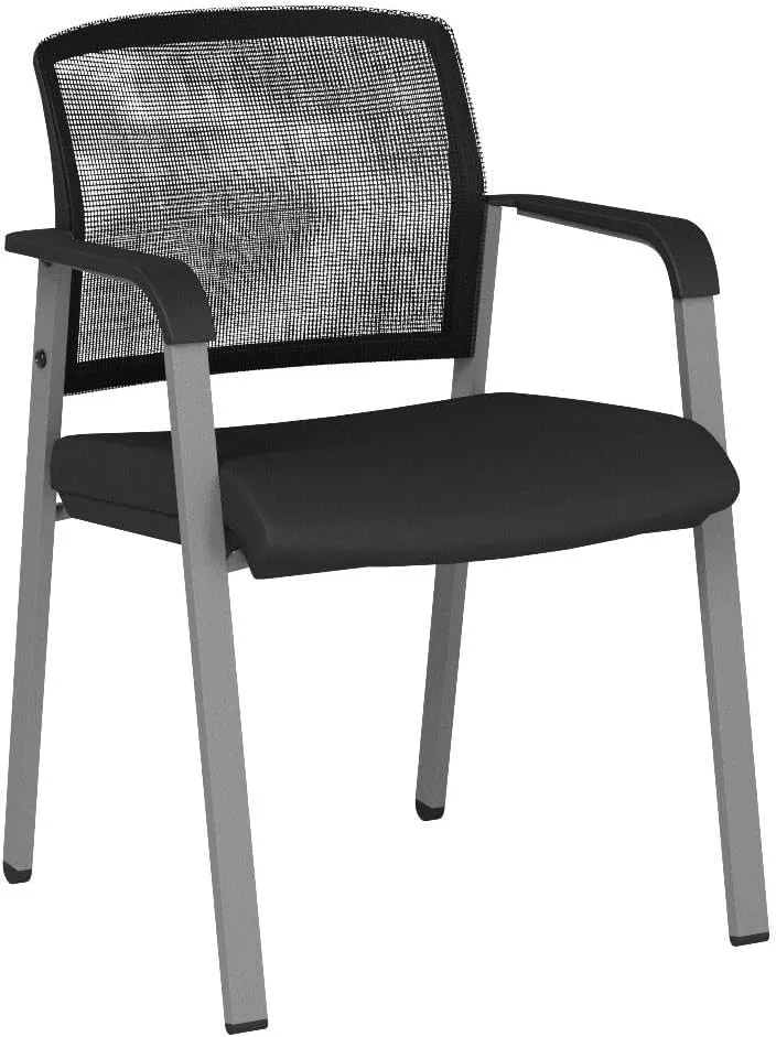 CLATINA Mesh Back Stacking Arm Chairs with Upholstered Fabric Seat and Ergonomic Lumber Support for Office School Church Guest Reception Black 4 Pack Set New Version