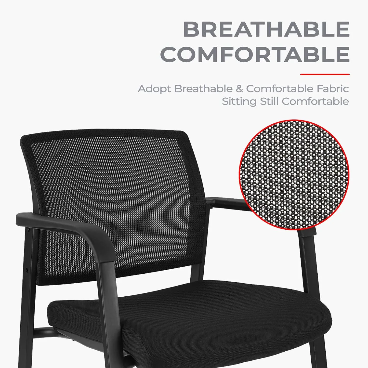 CLATINA Rolling Conference Room Chairs Set of 8, Stackable Office Guest Reception Chair with Armrests and Wheels, Mesh Back Waiting Room Stools for Office, School, Lobby, Church, Black