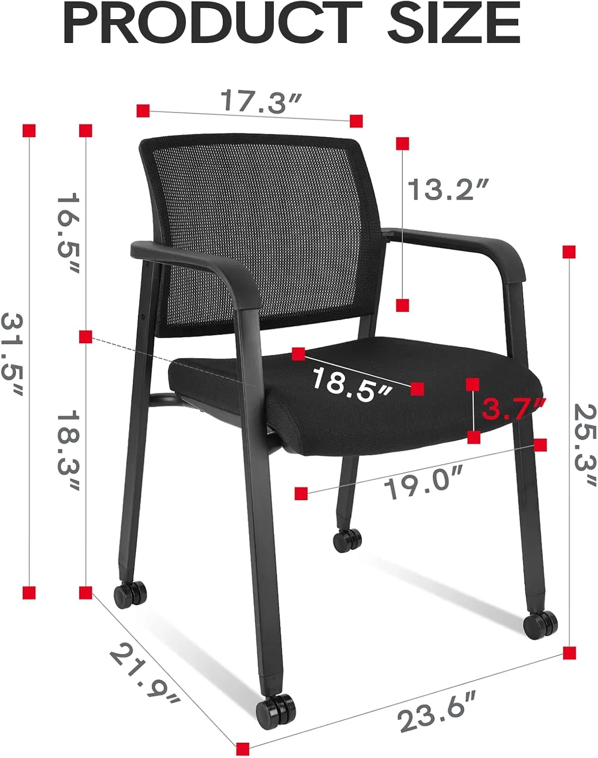 CLATINA Rolling Conference Room Chairs Set of 8, Stackable Office Guest Reception Chair with Armrests and Wheels, Mesh Back Waiting Room Stools for Office, School, Lobby, Church, Black