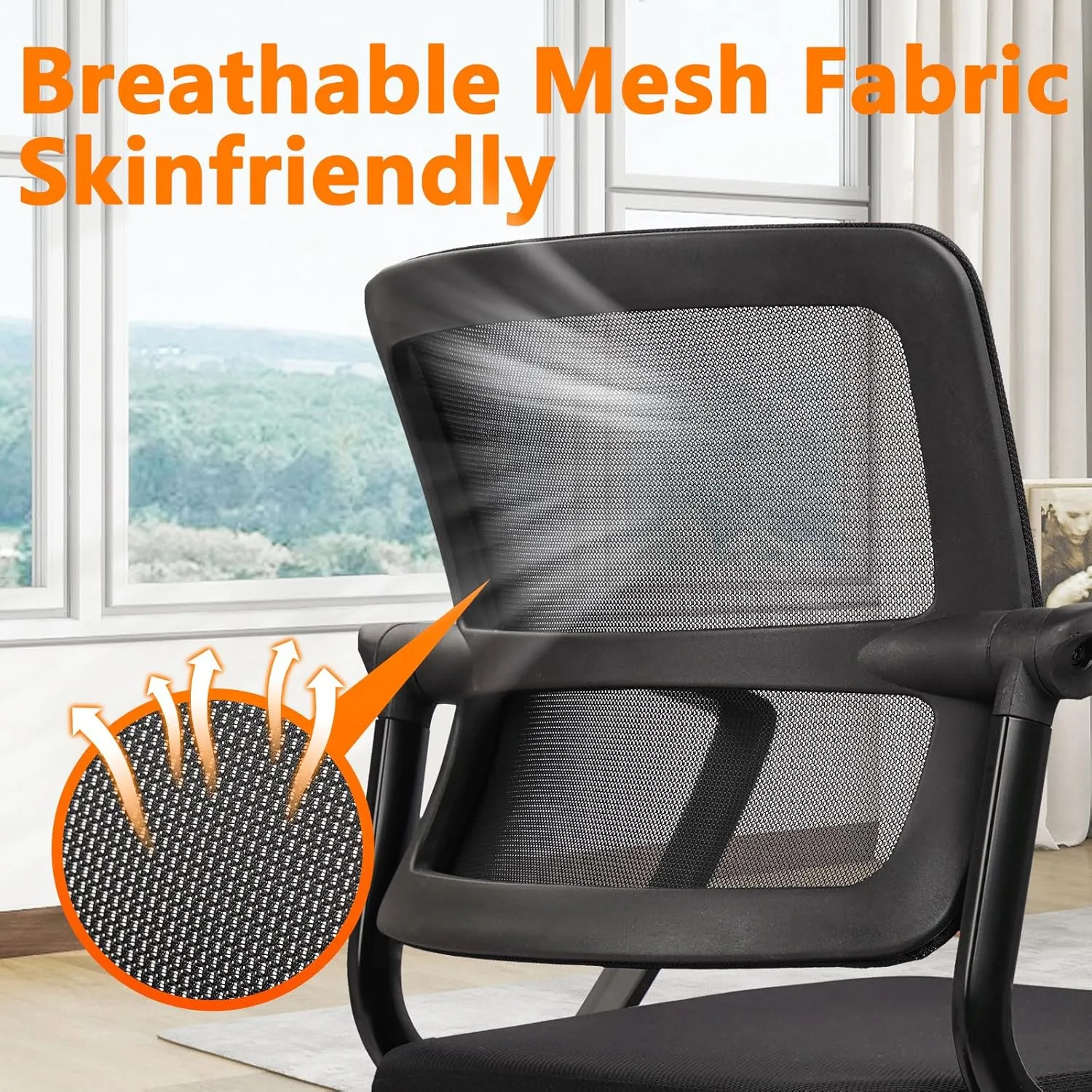 CLATINA Stackable Foldable Ergonomic Office Chair with Lumbar Support and Thick Cushion, Folding Mesh Fabric Reception Guest Chair with Arms & Wheels for Training Room, Guest, Reception, Black (4 pk)