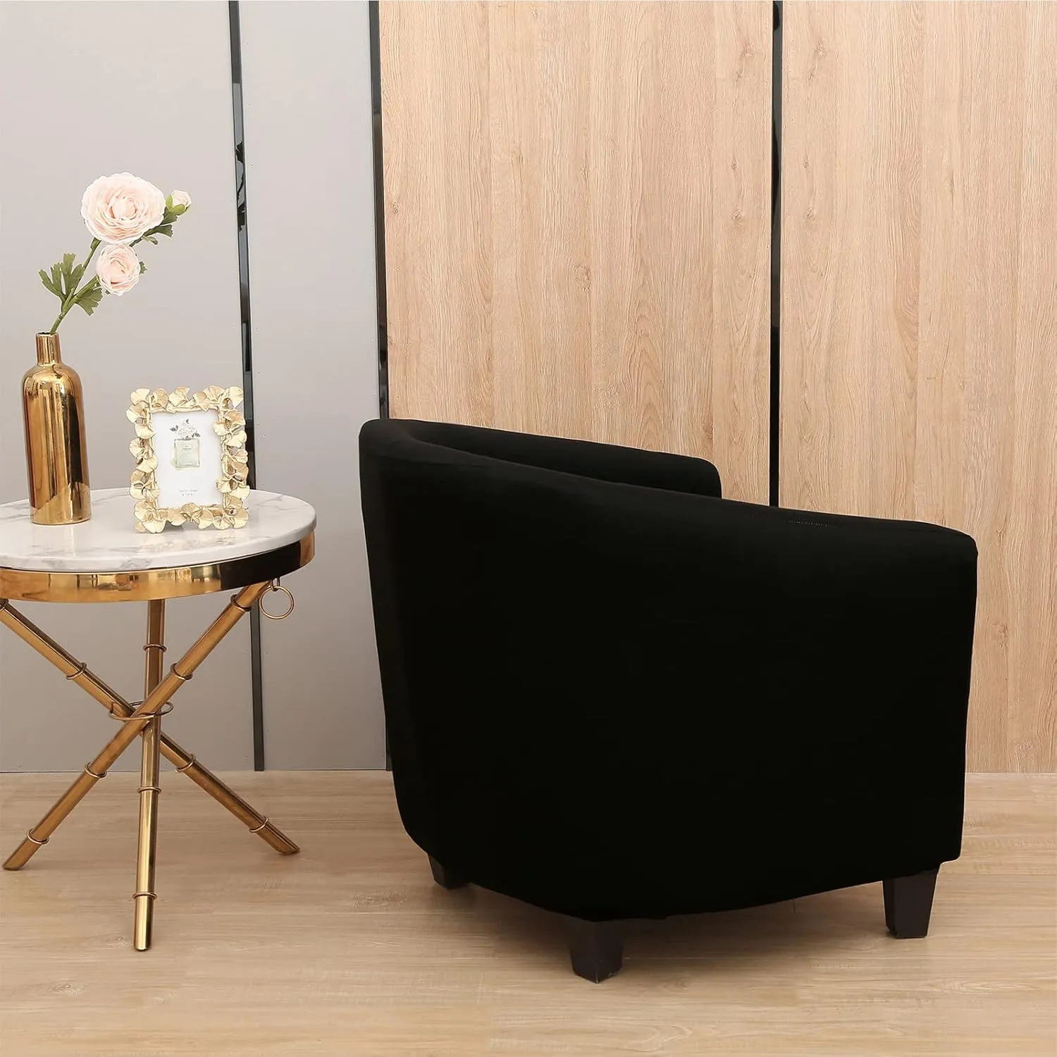 Club Chair Slipcover, Stretch Tub Chair Cover with Elastic Bottom, Jacquard Spandex Club Chair Covers, Universal Fabric Armchair Slipcover 1-Piece Couch Cover for Bar Counter Living Room (Black)