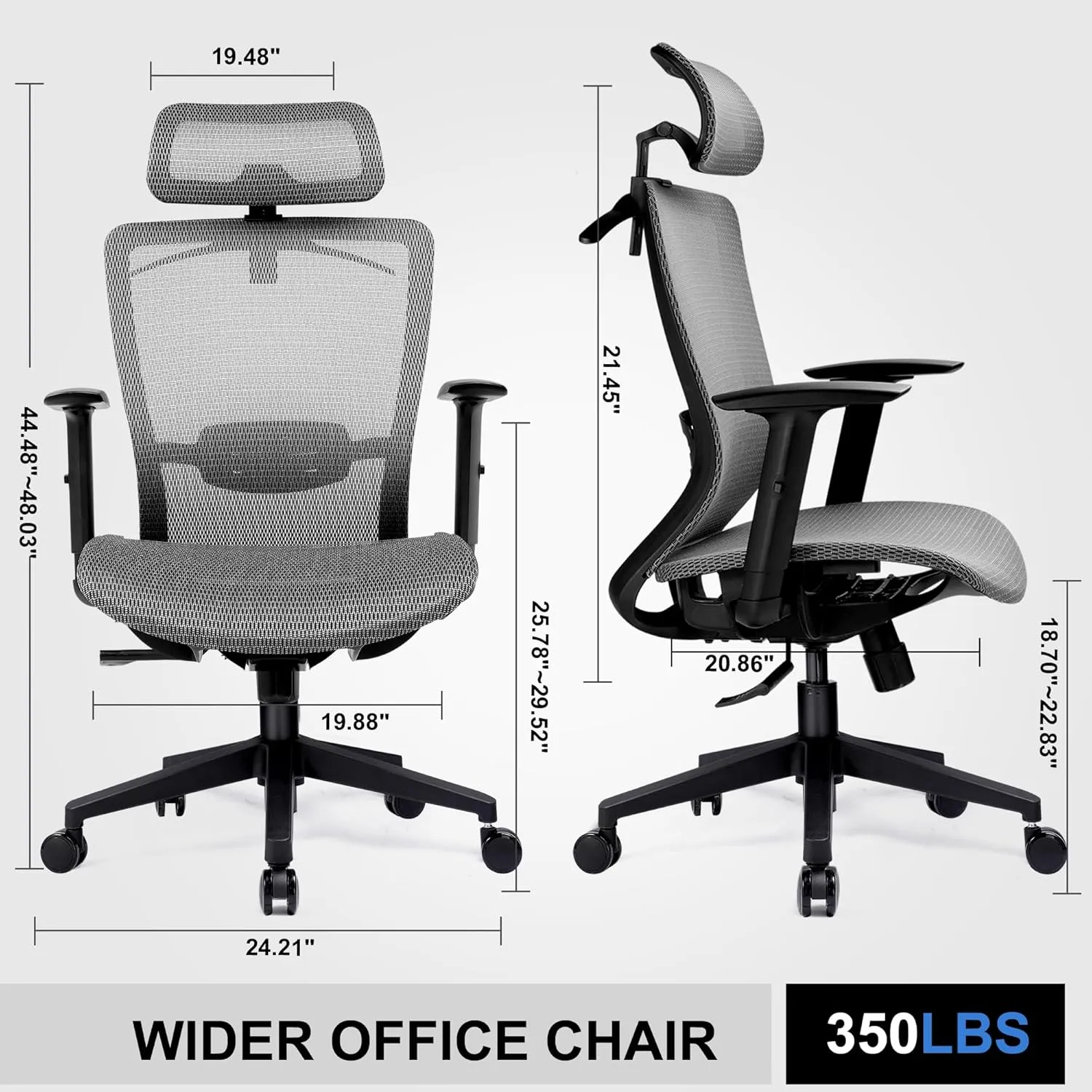COMHOMA Ergonomic Office Chair, Executive Mesh Computer Desk Chair High Back Adjustable Armrest and 3D Lumbar Support, Heavy Duty Office Chair with 3D Headrest & Reclines, ErgoPlus-E53, Gray