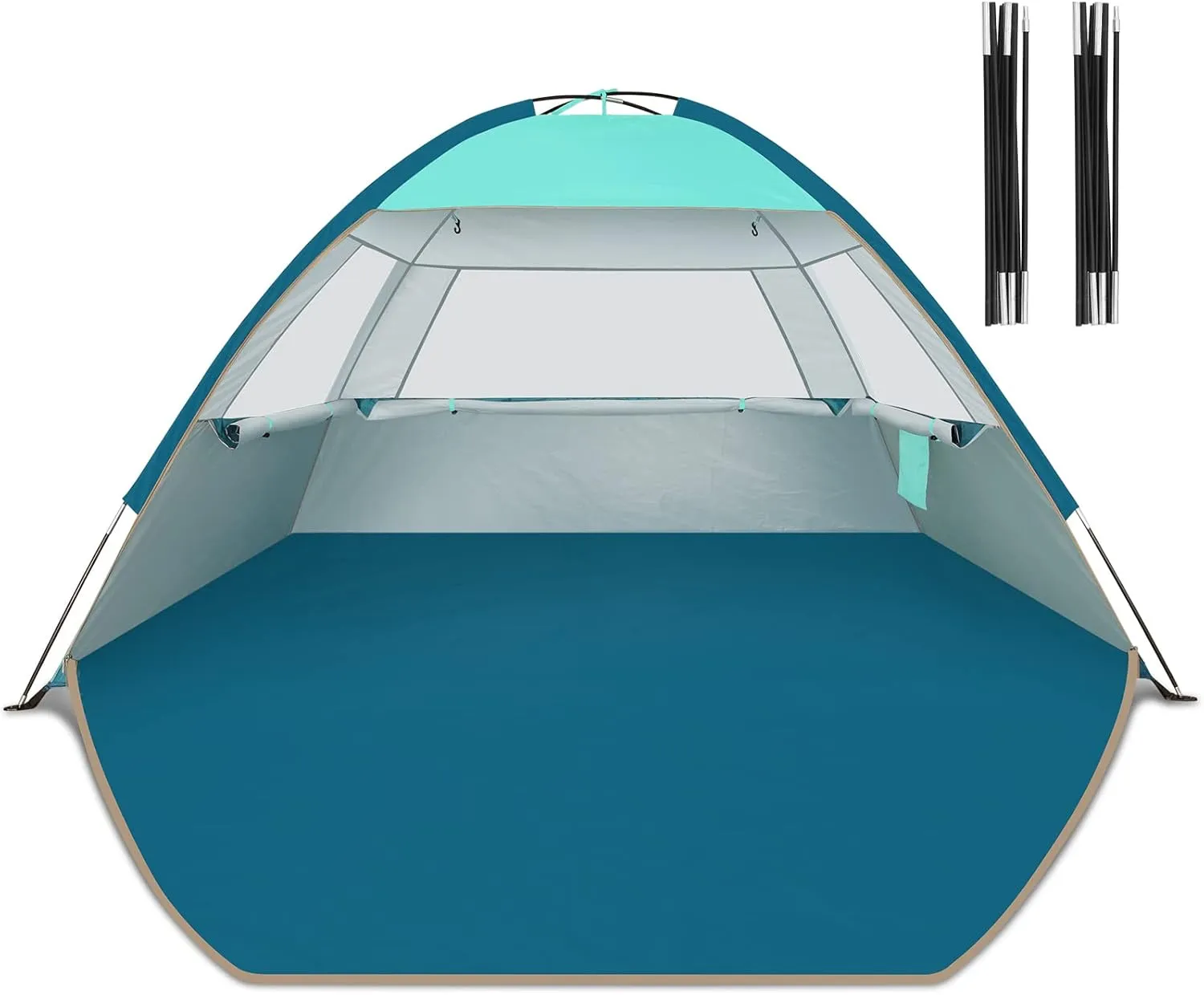 COMMOUDS Beach Tent with 2 Replacement Poles for 3 Person, UPF 50  Beach Tent Sun Shade with Tent Poles for Fishing, Backyard or Picnics