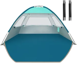 COMMOUDS Beach Tent with 2 Replacement Poles for 3 Person, UPF 50  Beach Tent Sun Shade with Tent Poles for Fishing, Backyard or Picnics