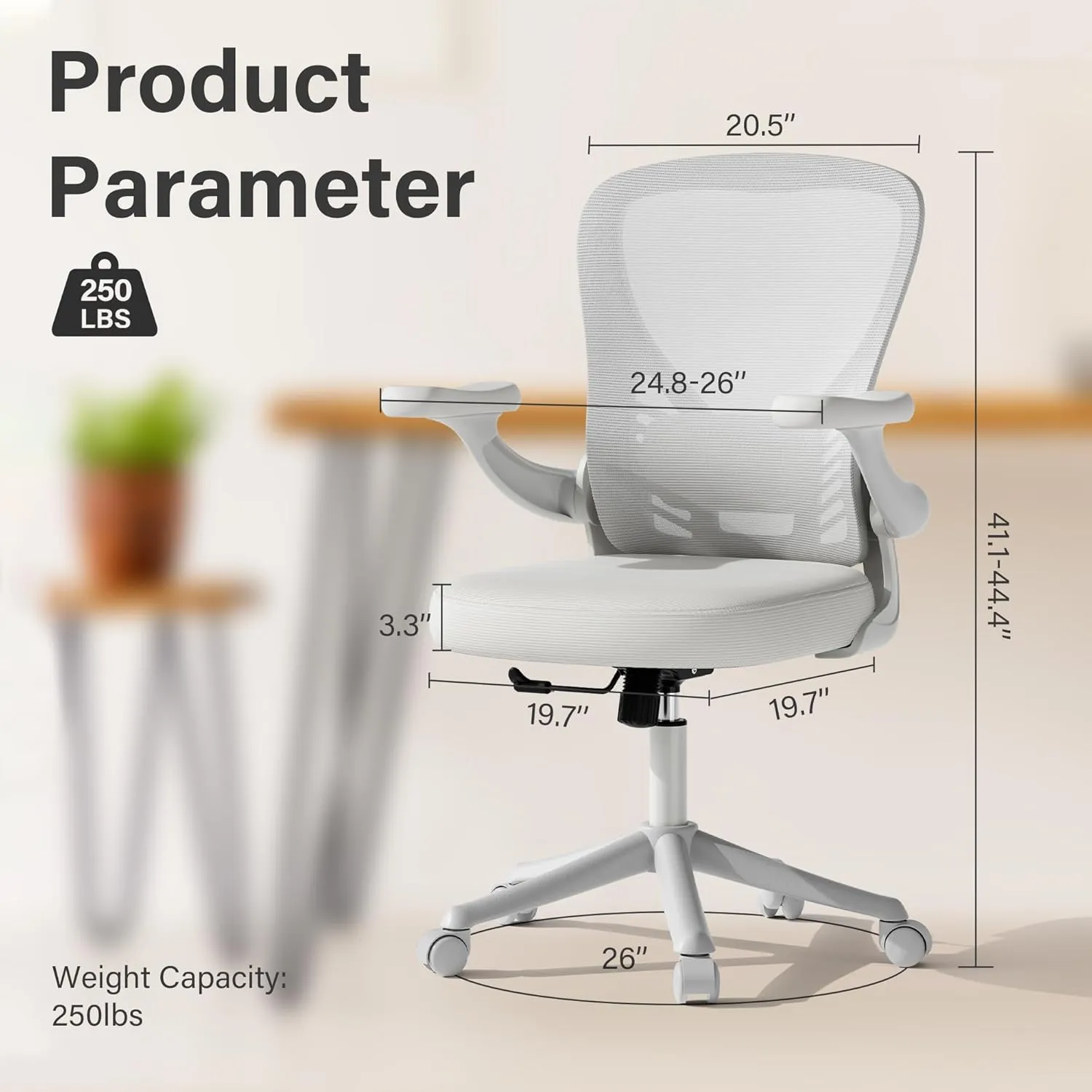 Computer Desk Chair with Wheels, Mesh Office Chair with Flip Up Arms, Adjustable Lumbar Support, Swivel Desk Chair Comfy, White