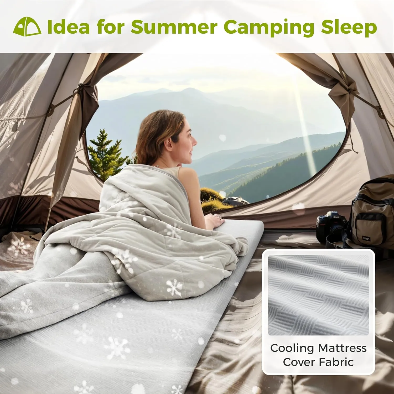 Cooling Foam Camping Mattress for Hot Sleeper,Waterproof Sleeping Pad with Carry Bag,Cot Mattress Topper,Summer Camping, Hiking,Car,Tent,Outdoor Use(75 x 30 x 2 inches)