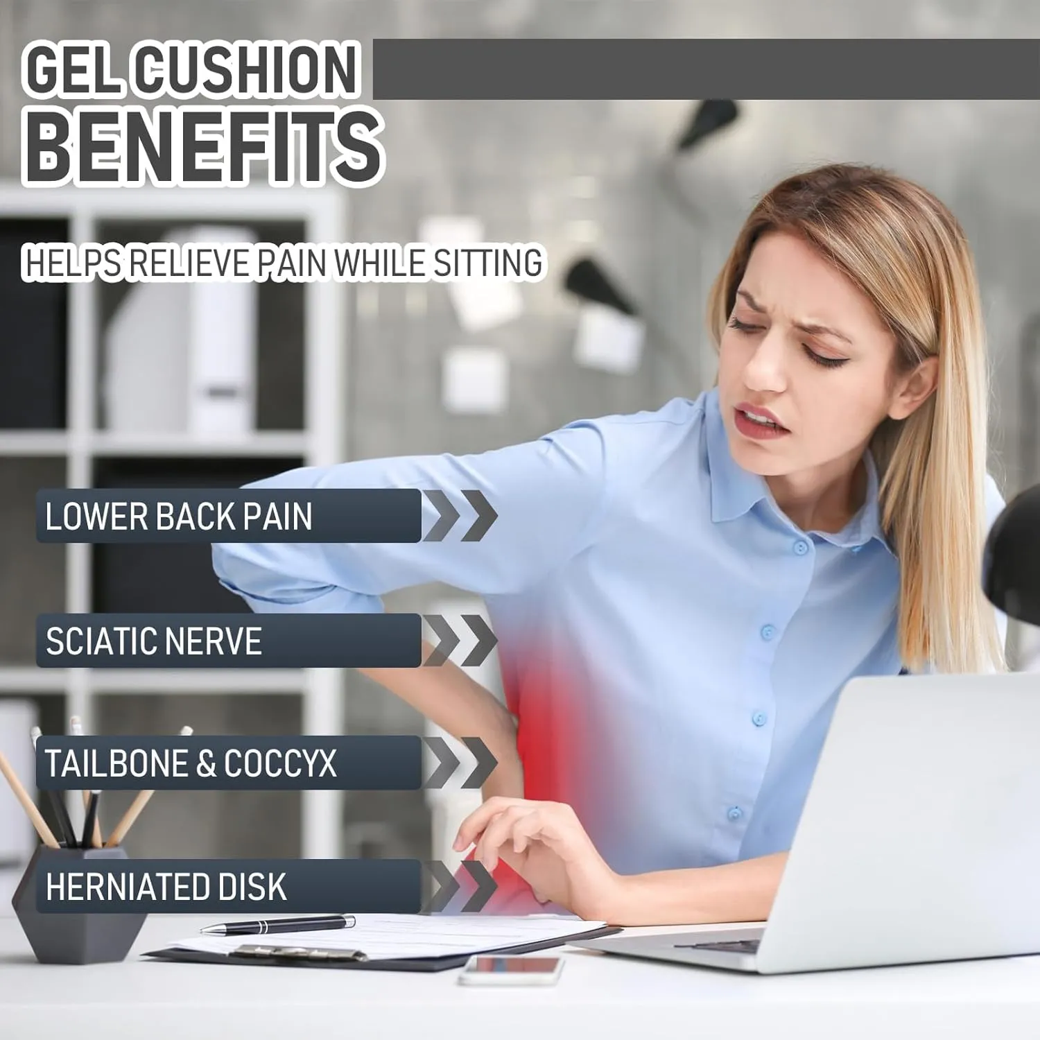 Cooling Gel Seat Cushion, Thickened Big Breathable Honeycomb Design Absorbs Pressure Points Gel Cushion with Anti-Slip Cover Cooling Seat Cushion for Office Chair Home Car Seat Cushion for Wheelchair