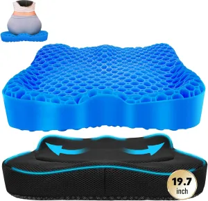 Cooling Gel Seat Cushion, Thickened Big Breathable Honeycomb Design Absorbs Pressure Points Gel Cushion with Anti-Slip Cover Cooling Seat Cushion for Office Chair Home Car Seat Cushion for Wheelchair