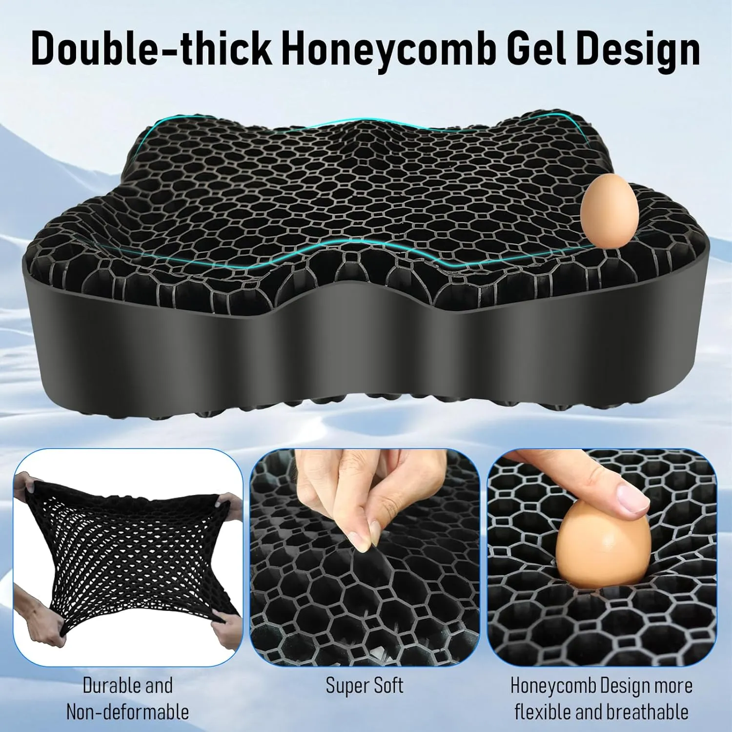 Cooling Gel Seat Cushion, Thickened Big Breathable Honeycomb Design Absorbs Pressure Points Gel Cushion with Anti-Slip Cover Cooling Seat Cushion for Office Chair Home Car Seat Cushion for Wheelchair