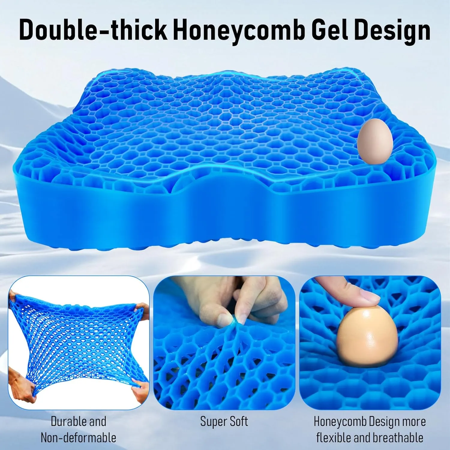 Cooling Gel Seat Cushion, Thickened Big Breathable Honeycomb Design Absorbs Pressure Points Gel Cushion with Anti-Slip Cover Cooling Seat Cushion for Office Chair Home Car Seat Cushion for Wheelchair