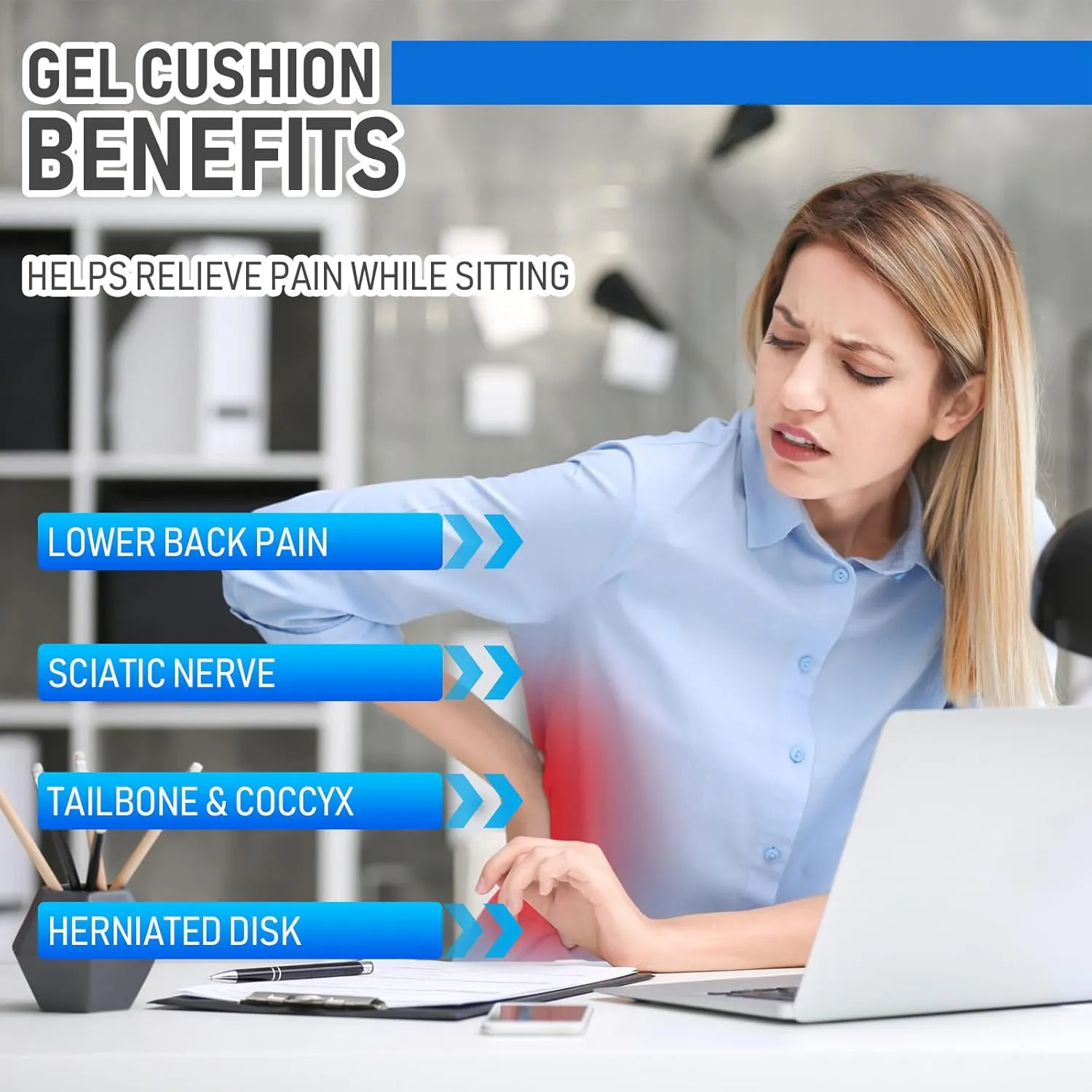 Cooling Gel Seat Cushion, Thickened Big Breathable Honeycomb Design Absorbs Pressure Points Gel Cushion with Anti-Slip Cover Cooling Seat Cushion for Office Chair Home Car Seat Cushion for Wheelchair
