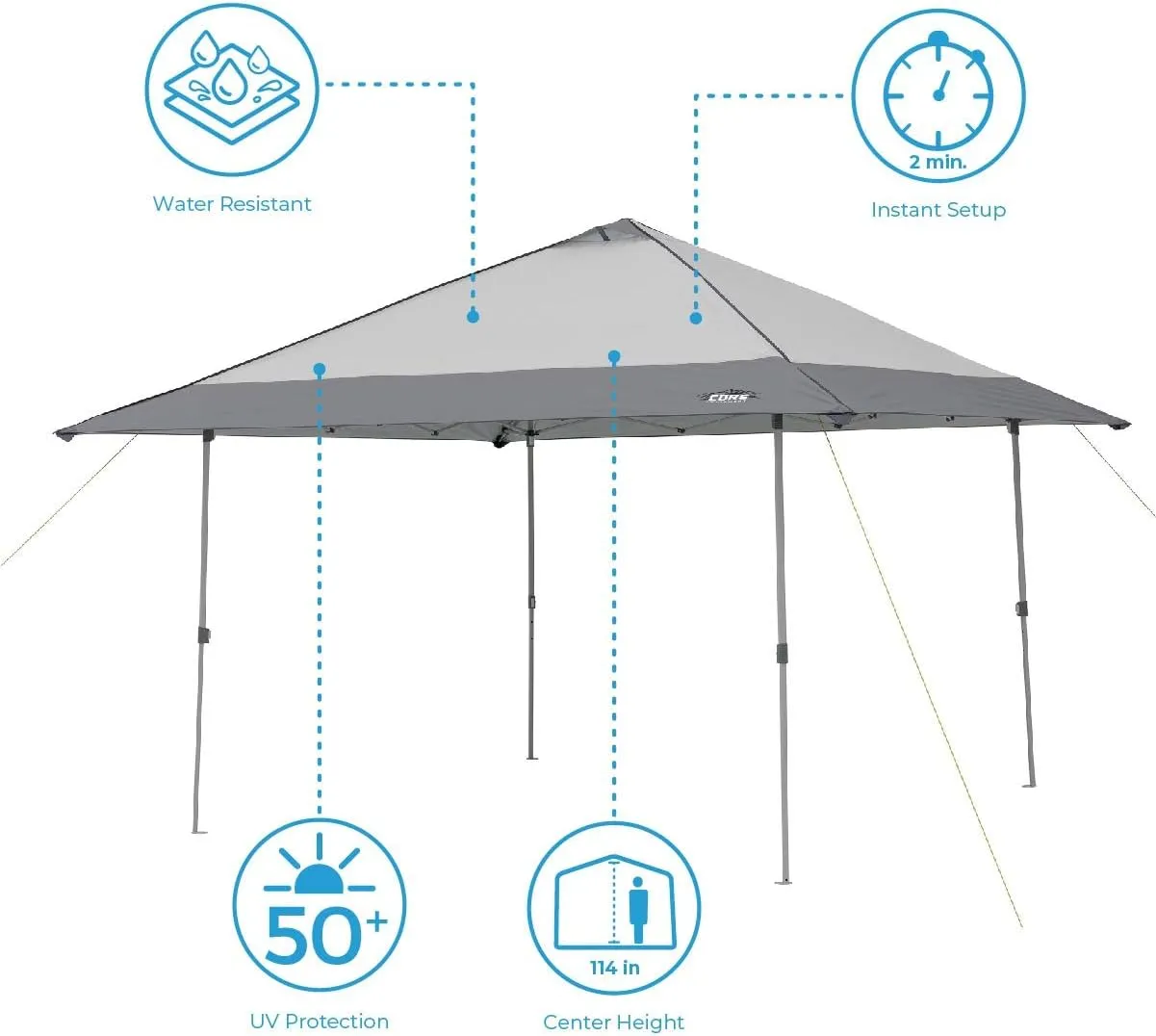 CORE 13' x 13' Instant Shelter Pop Up Canopy Gazebo Tent for Shade in Backyard, Party, Event with Wheeled Carry Bag, Gray