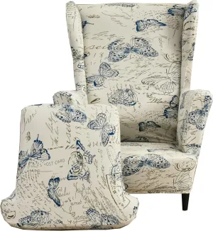 CRFATOP 2 Piece Stretch Wingback Chair Cover Printed Butterfly Wing Chair Slipcovers Spandex Fabric Wingback Armchair Covers with Elastic Bottom for Living Room Bedroom Wingback Chair (04)