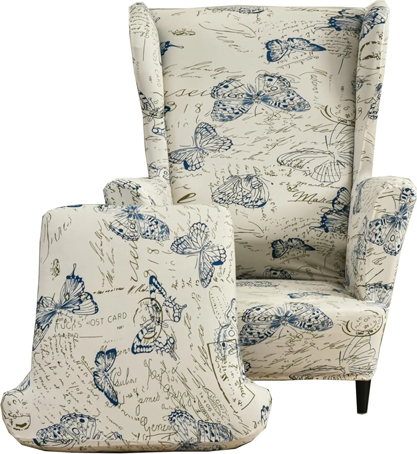 CRFATOP 2 Piece Stretch Wingback Chair Cover Printed Butterfly Wing Chair Slipcovers Spandex Fabric Wingback Armchair Covers with Elastic Bottom for Living Room Bedroom Wingback Chair (04)