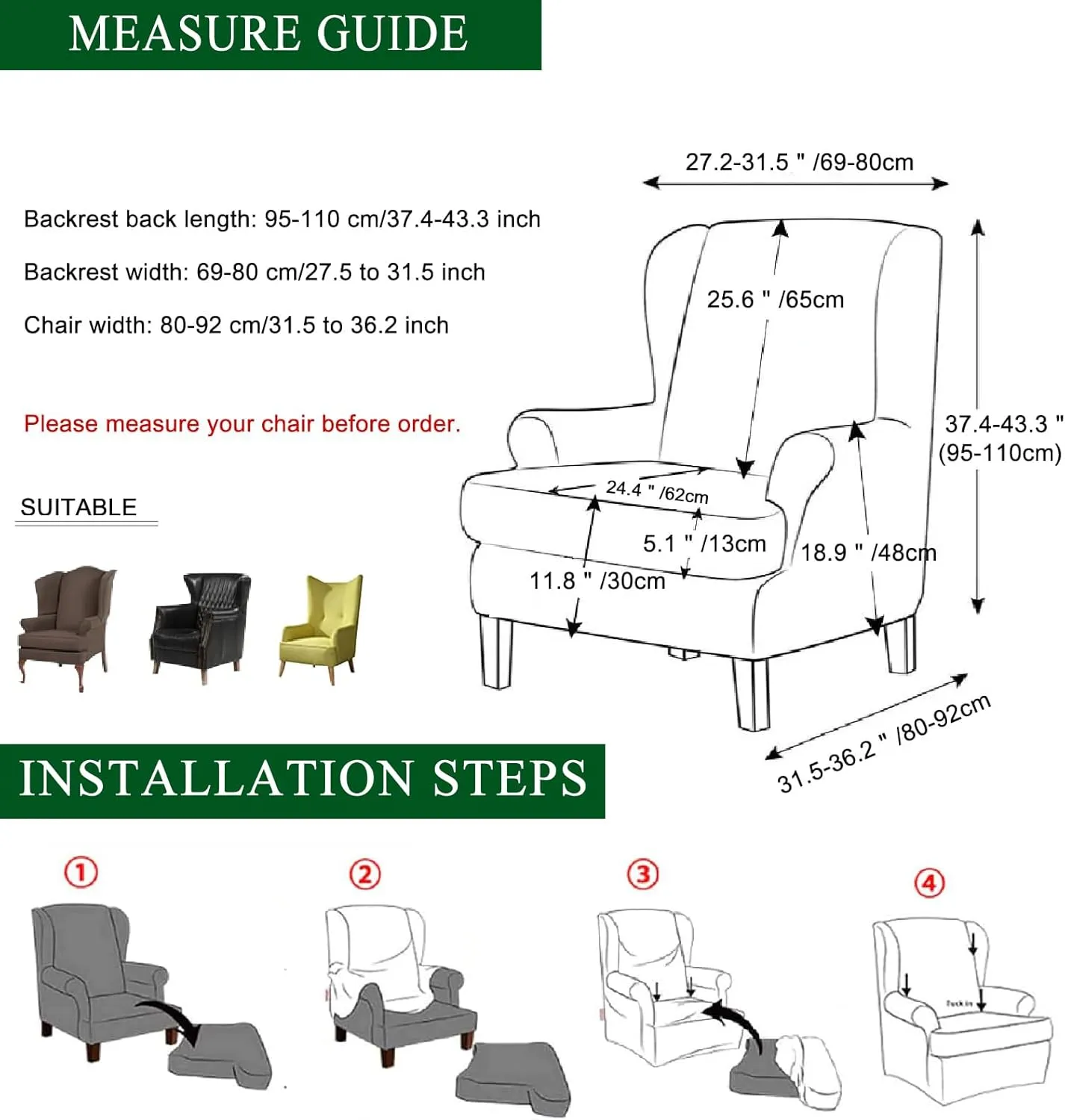 CRFATOP Wingback Chair Cover Slipcovers 2 Piece Stretch Wing Chair Slipcover Spandex Wingback Chair Slipcover Printed Furniture Protector Chair Covers for Living Room Armchair,08
