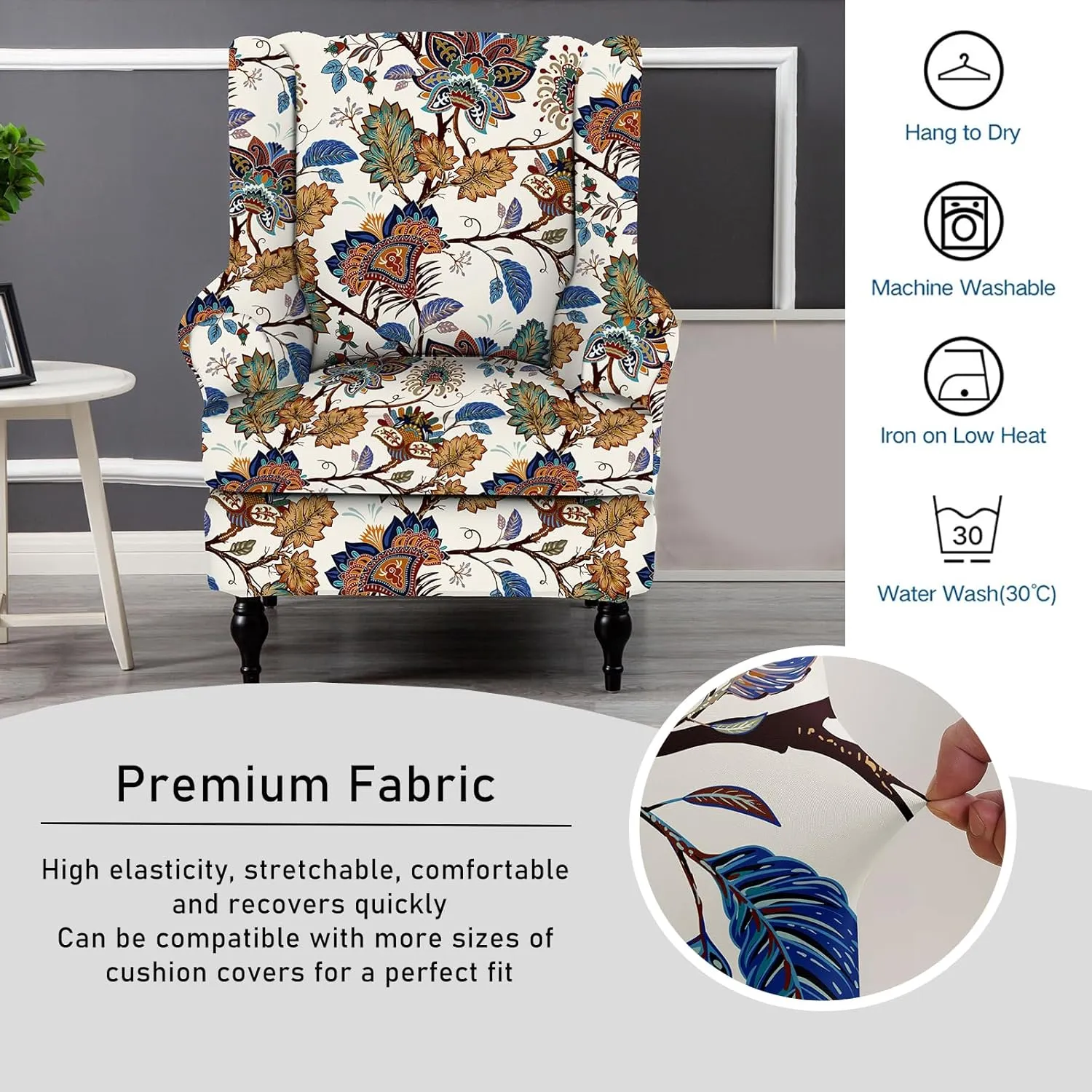 CRFATOP Wingback Chair Cover Slipcovers 2 Piece Stretch Wing Chair Slipcover Spandex Wingback Chair Slipcover Printed Furniture Protector Chair Covers for Living Room Armchair,08