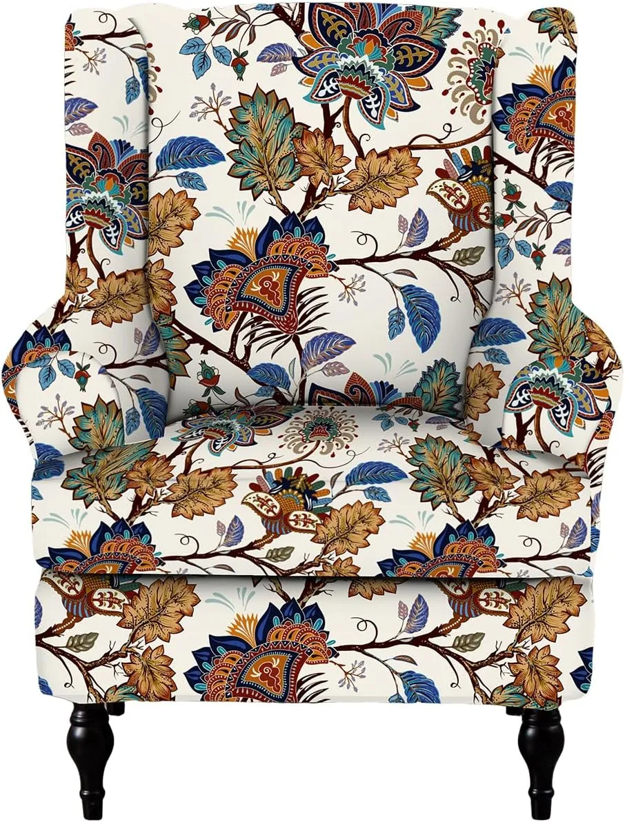CRFATOP Wingback Chair Cover Slipcovers 2 Piece Stretch Wing Chair Slipcover Spandex Wingback Chair Slipcover Printed Furniture Protector Chair Covers for Living Room Armchair,08