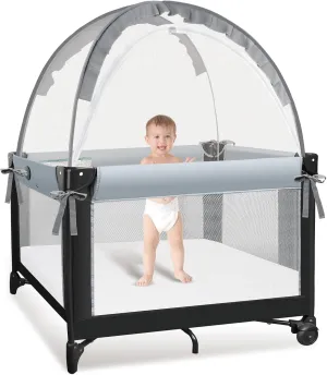 Crib Tent to Keep Baby from Climbing Out - Crib Net to Keep Baby in - Mesh Crib Climbing Prevention, Pop Up Baby Crib Tent, Two-Way Self-Locking Metal Zipper (Grey, Small)